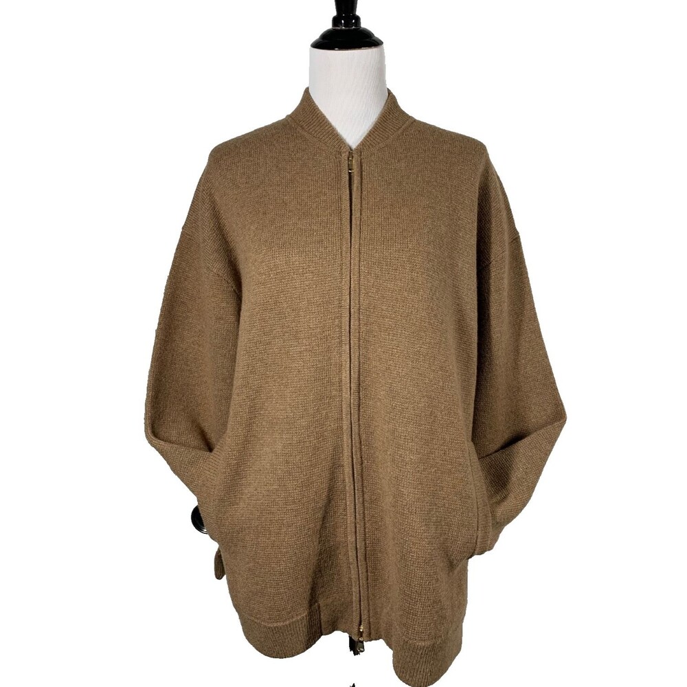 J.Crew Full-Zip Flight Sweater Jacket Oversized Fit Womens L Camel Brown NWT